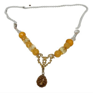 Upcycled Orange Pink Clear Long Glass Bead Necklace